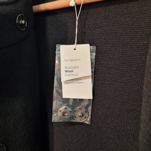 Eileen Fisher NEW Cardigan Sweater 100% Wool Leather Cuffs XL NWT Black Coat - Picture 10 of 13